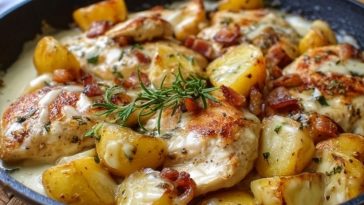 Poulet et pommes de terre en une seule poêle avec sauce