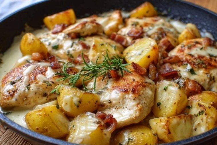 Poulet et pommes de terre en une seule poêle avec sauce