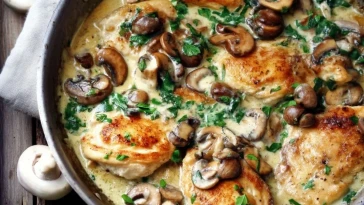 Poulet crémeux aux champignons et parmesan à la poêle