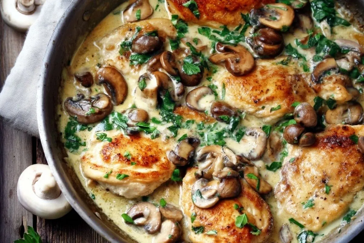 Poulet crémeux aux champignons et parmesan à la poêle