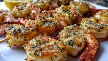 Brochettes de Crevettes à lAil et au Parmesan