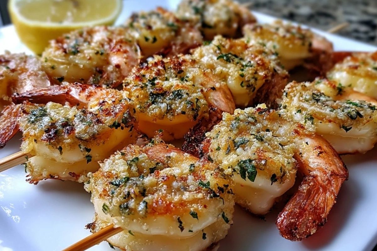 Brochettes de Crevettes à lAil et au Parmesan