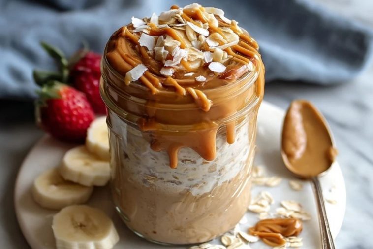 Flocons DAvoine Au Beurre De Cacahuète Préparés La Nuit
