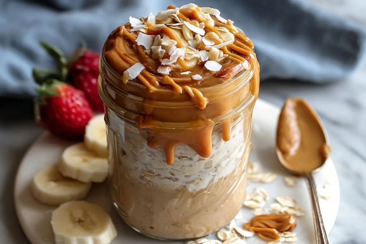 Flocons DAvoine Au Beurre De Cacahuète Préparés La Nuit