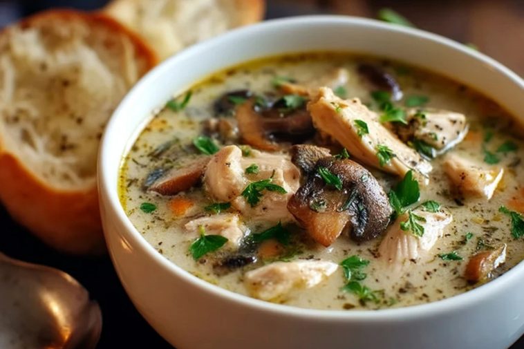 Soupe De Poulet Rôti Aux Champignons