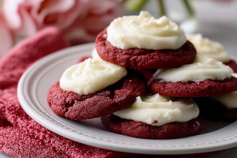 Biscuits Velvet Rouge Avec Glaçage Au Fromage À La Crème
