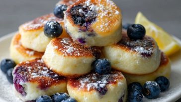 Bouchées De Pancakes Au Fromage Cottage, Myrtilles Et Citron