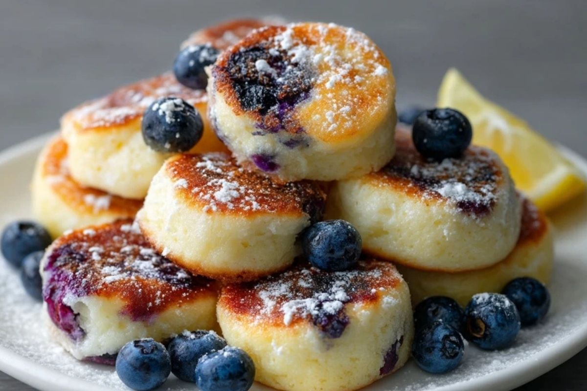 Bouchées De Pancakes Au Fromage Cottage, Myrtilles Et Citron