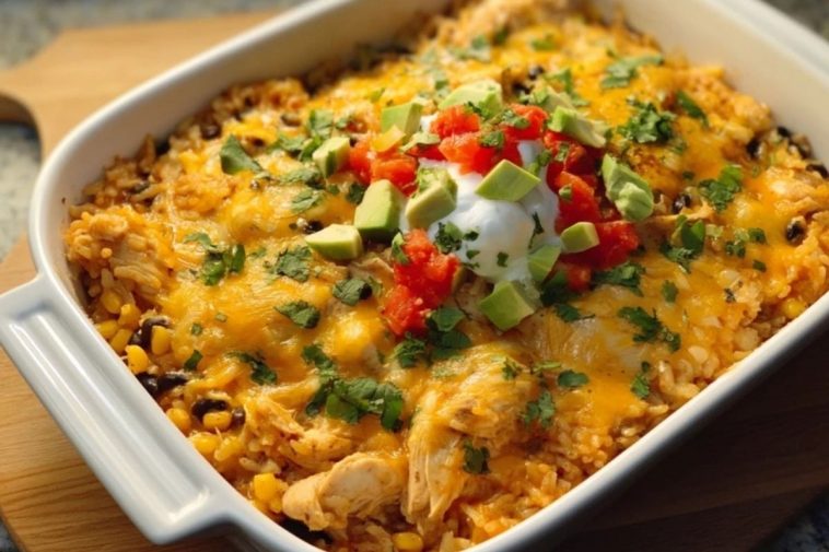 Casserole De Poulet Au Fromage Et Riz Mexicain