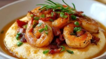 Crevettes Sautées Avec Polenta Cremée