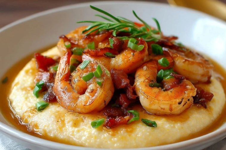 Crevettes Sautées Avec Polenta Cremée