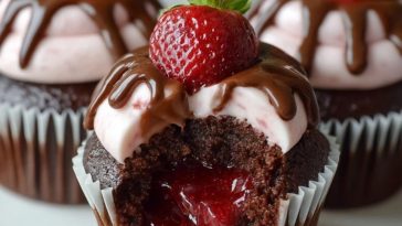 Cupcakes Au Chocolat Et À La Confiture De Fraises