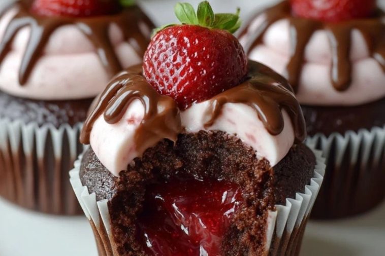 Cupcakes Au Chocolat Et À La Confiture De Fraises