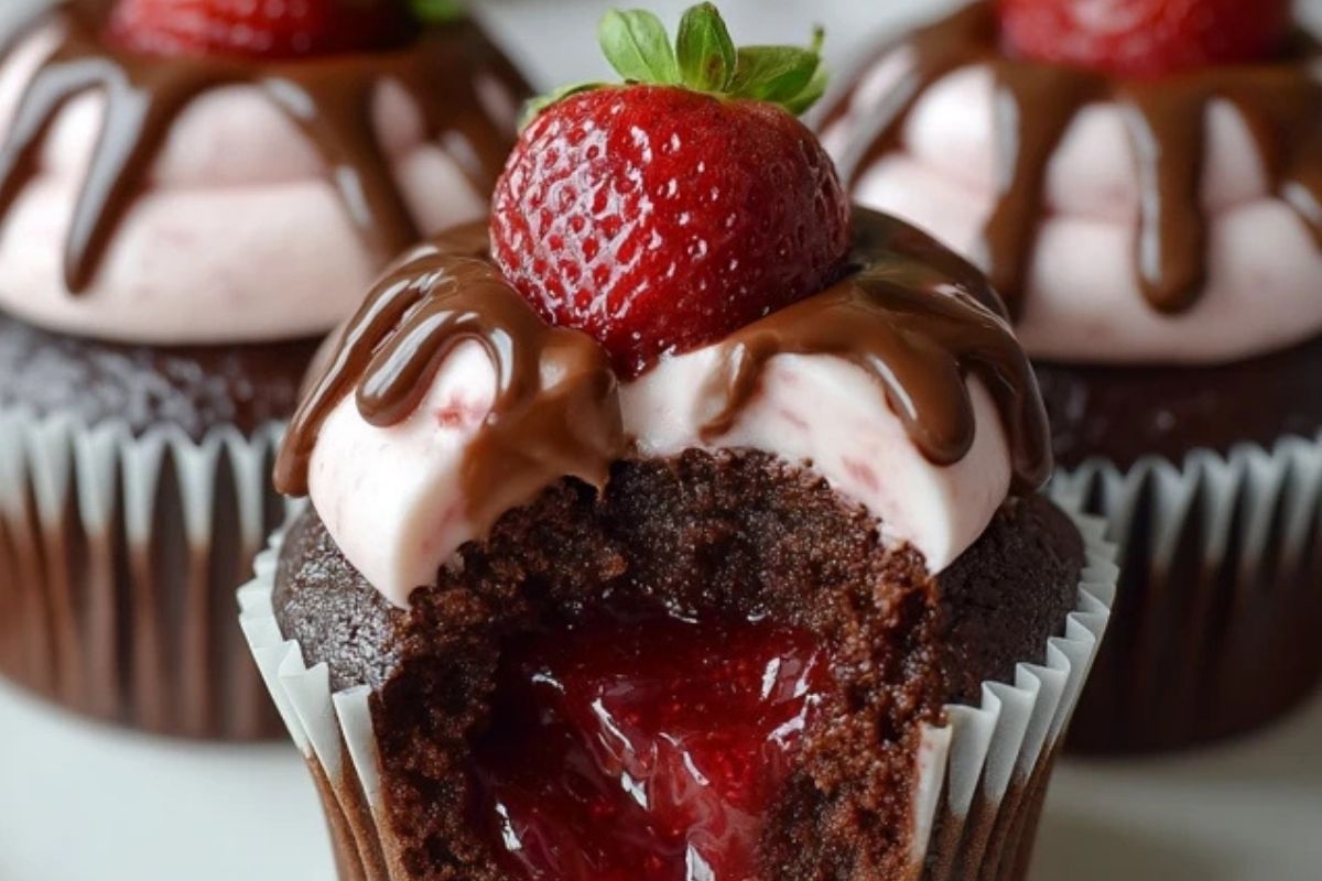 Cupcakes Au Chocolat Et À La Confiture De Fraises
