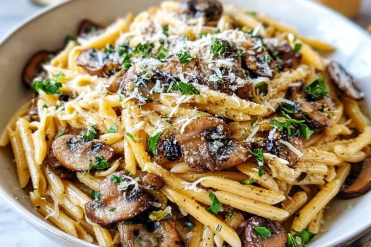 Pâtes Crémeuses Aux Champignons Et Parmesan