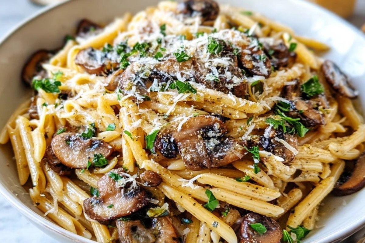 Pâtes Crémeuses Aux Champignons Et Parmesan