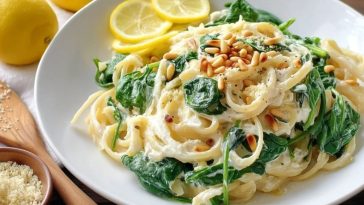 Pâtes à la Ricotta Citronnée avec Épinards et Pignons Torréfiés