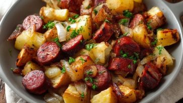 Pommes De Terre Sautées, Oignons Et Saucisse Polonaise Fumée
