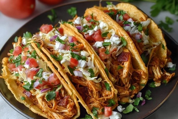 Tacos De Poulet Effiloché À La Mijoteuse