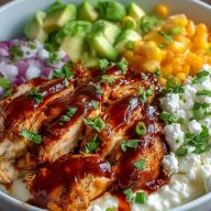 Bol De Poulet Barbecue Riche En Protéines Avec Fromage Cottage
