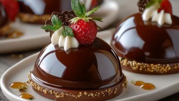 Dôme Élégant au Chocolat et Mascarpone avec Coques Brillantes