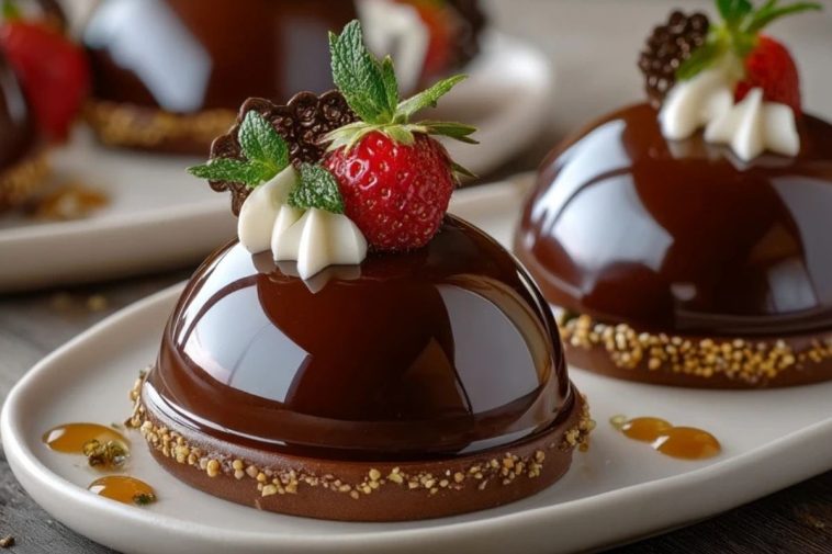 Dôme Élégant au Chocolat et Mascarpone avec Coques Brillantes